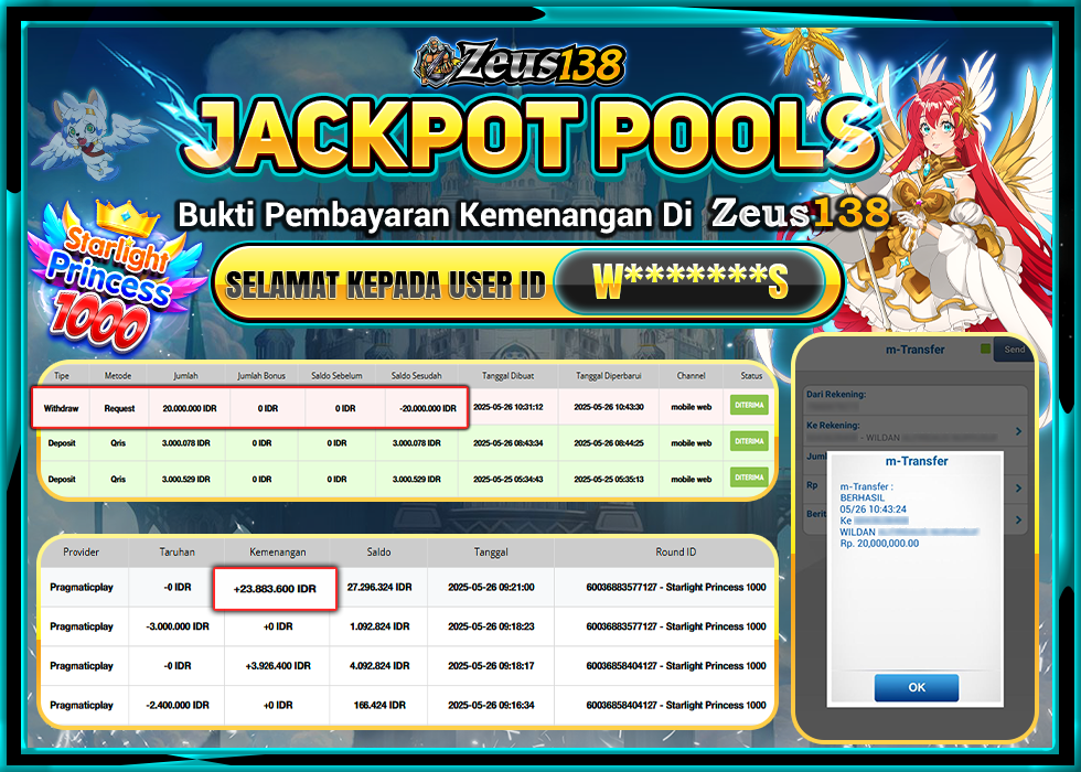 ZEUS138 STARLIGHT PRINCESS 1000 Rp.20.000.000